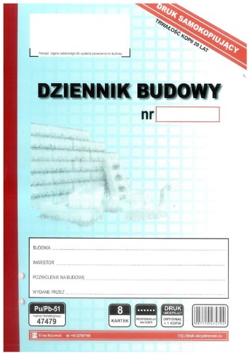 Dziennik Budowy Pu/Pb-51 8 kartek / 4 + 4 - mikro inwestycje, takie jak budowa przyłącza, prace remontowe podlegające zgłoszeniu